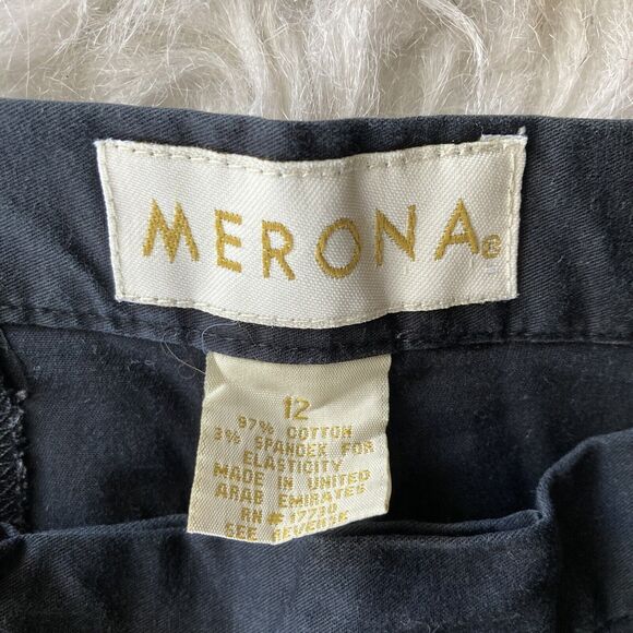 Merona Pants Size 12 Chino Trouser Black Slacks Womens Work Casual Career Basic - Picture 2 of 10
